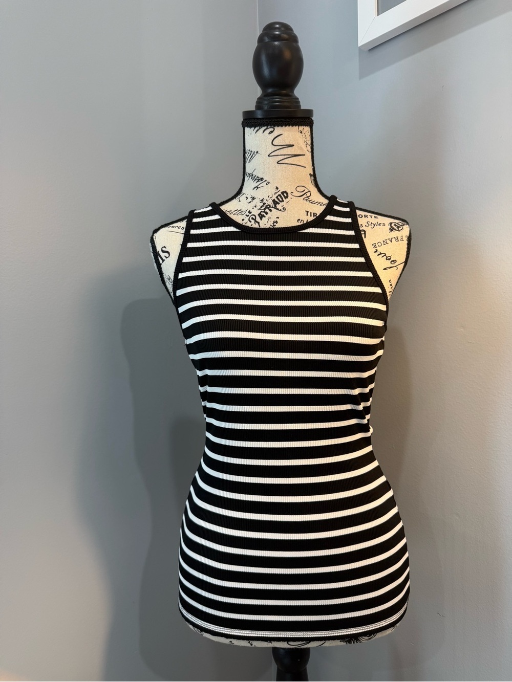 White House Black Market Black and White Striped Ribbed Tank Top